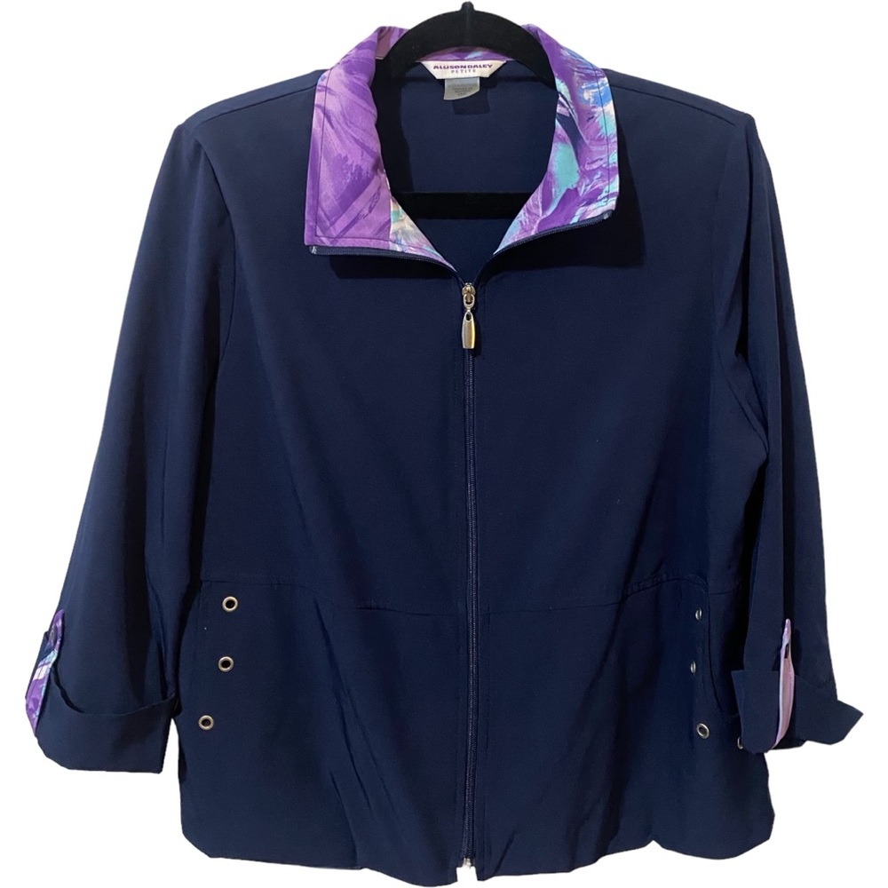 Allison‎ Daley Women's 10PETITE Full Zip Jacket Windbreaker 3/4 Sleeves Collared